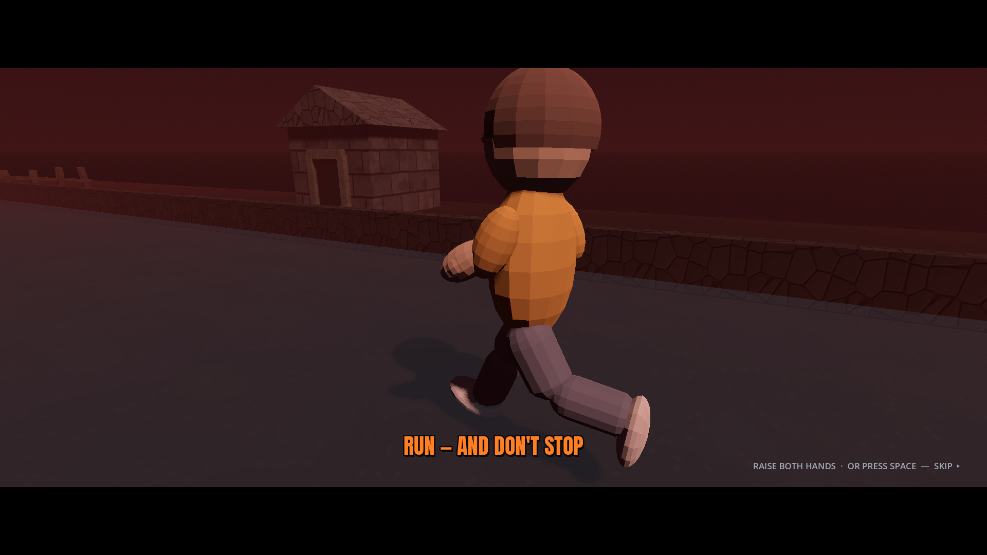 Zombie Run — a runner sprinting away from a zombie through a dusk village
